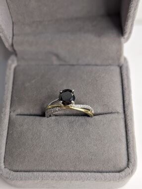 Black Diamond Gemstone Ring Sterling Silver Two Tone Design 1.32 Ctw Size 7